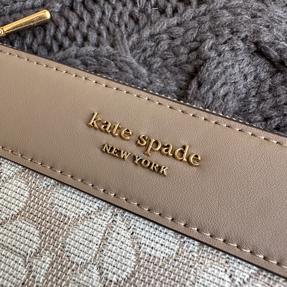 Kate Spade Flower Jacquard Zip Slim Wallet Blue Bifold Snap Leather Medium